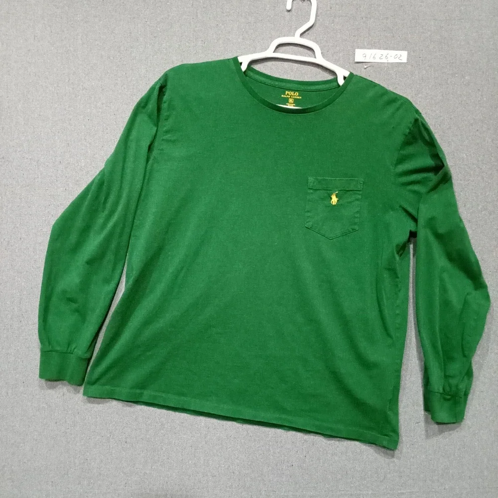 Polo Ralph Lauren Mens XL Green Long Sleeve Pocket T-Shirt Yellow Pony Logo